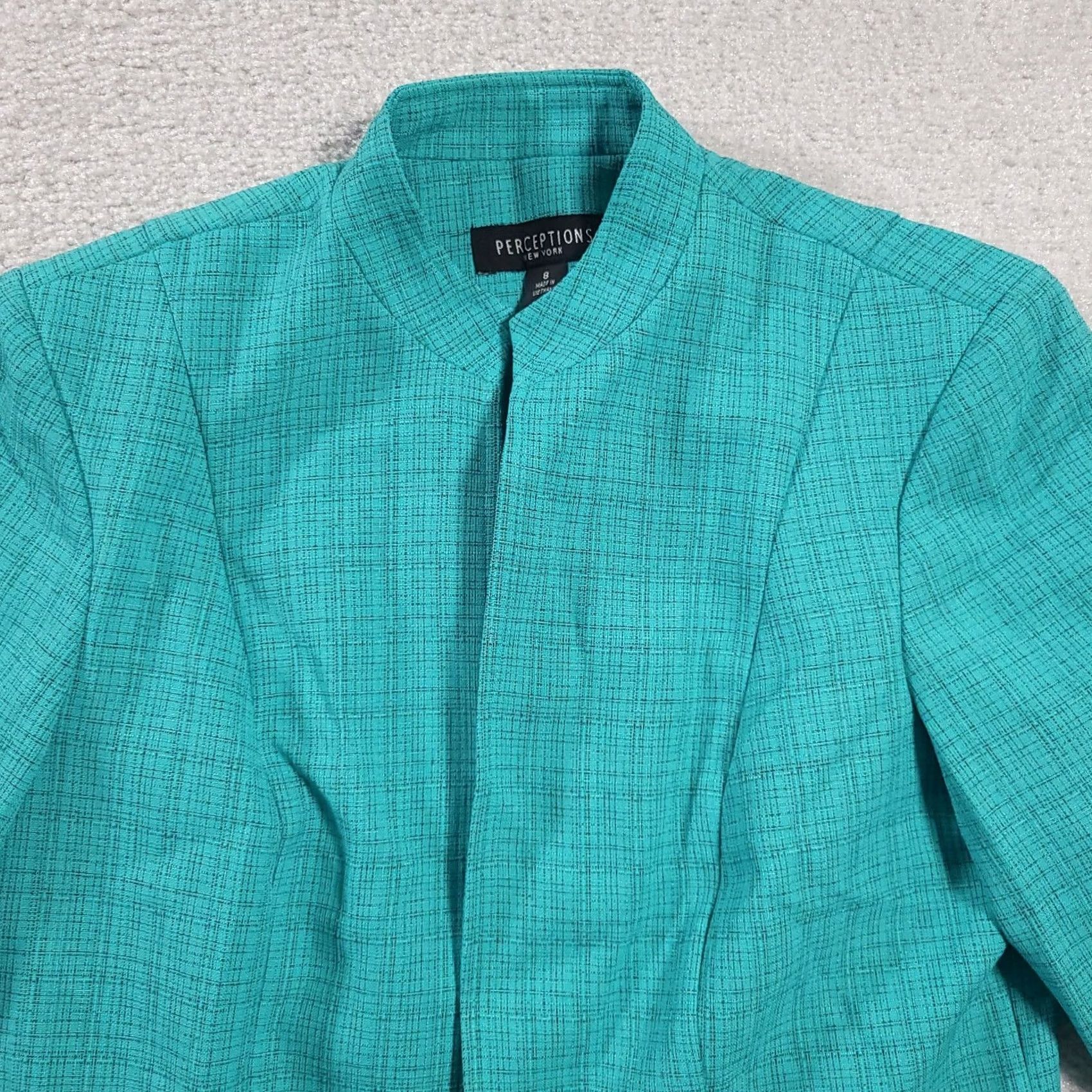 Vintage VINTAGE Perceptions New York Women's Blazer Turquoise Shoulder Pads Sz 8 Blazer Size M / US 6-8 / IT 42-44 - 7 Thumbnail