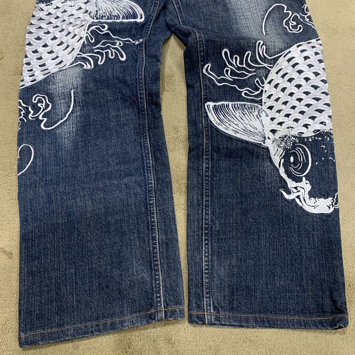 Karakuri Tamashii Vintage Karakuri Tamashii Koi Fish Embroidered Jeans Pants Size US 34 / EU 50 - 5 Thumbnail