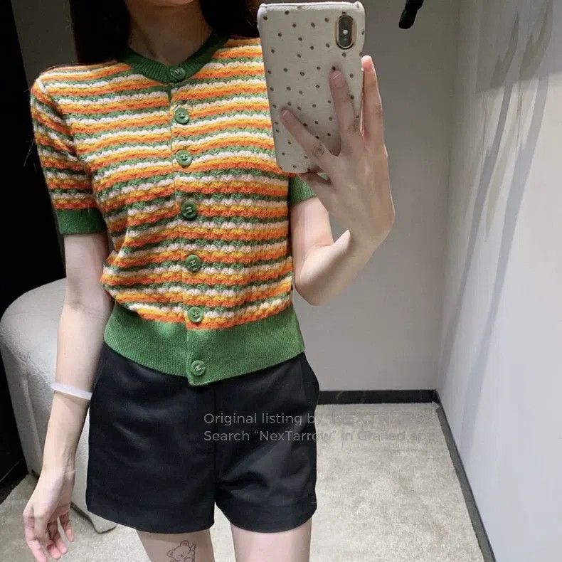 Chanel Chanel 24A color-blocked short-sleeved cashmere cardigan Size XXS / US 00 / IT 34 - 9 Thumbnail