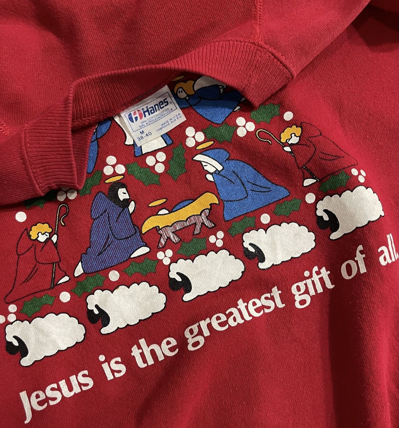 Vintage 80s Vintage Jesus Christmas Sweatshirt Size US M / EU 48-50 / 2 - 4 Thumbnail