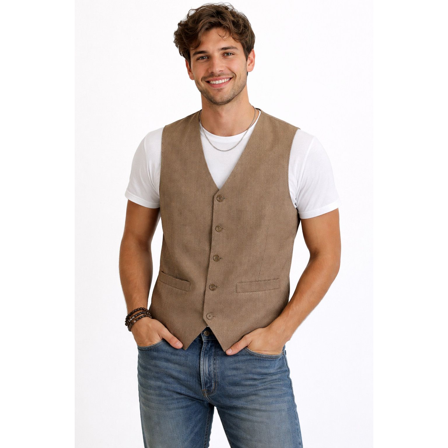 The Unbranded Brand Vittorio St Angelo Size 42 Brown Suit Vest Waistcoat Formal Size 42R - 1 Thumbnail