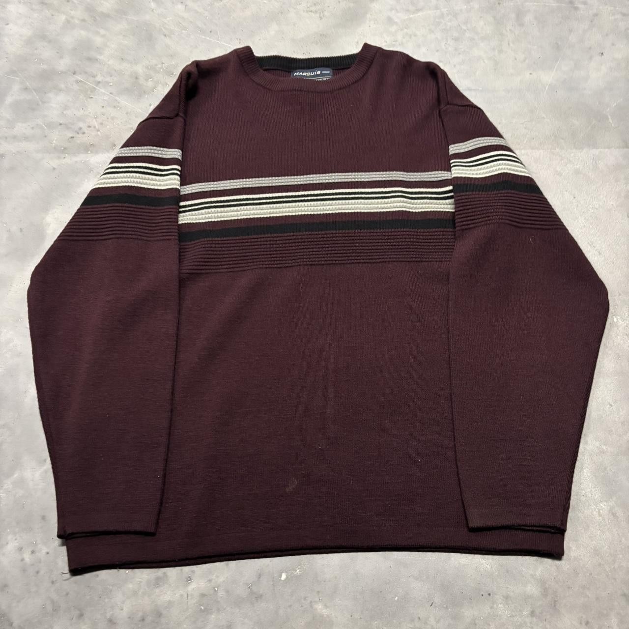 Japanese Brand × Vintage Crazy Vintage Y2K/2000s Grunge Dark Red Striped Skater Light Sweater! Size US M / EU 48-50 / 2 - 1 Thumbnail