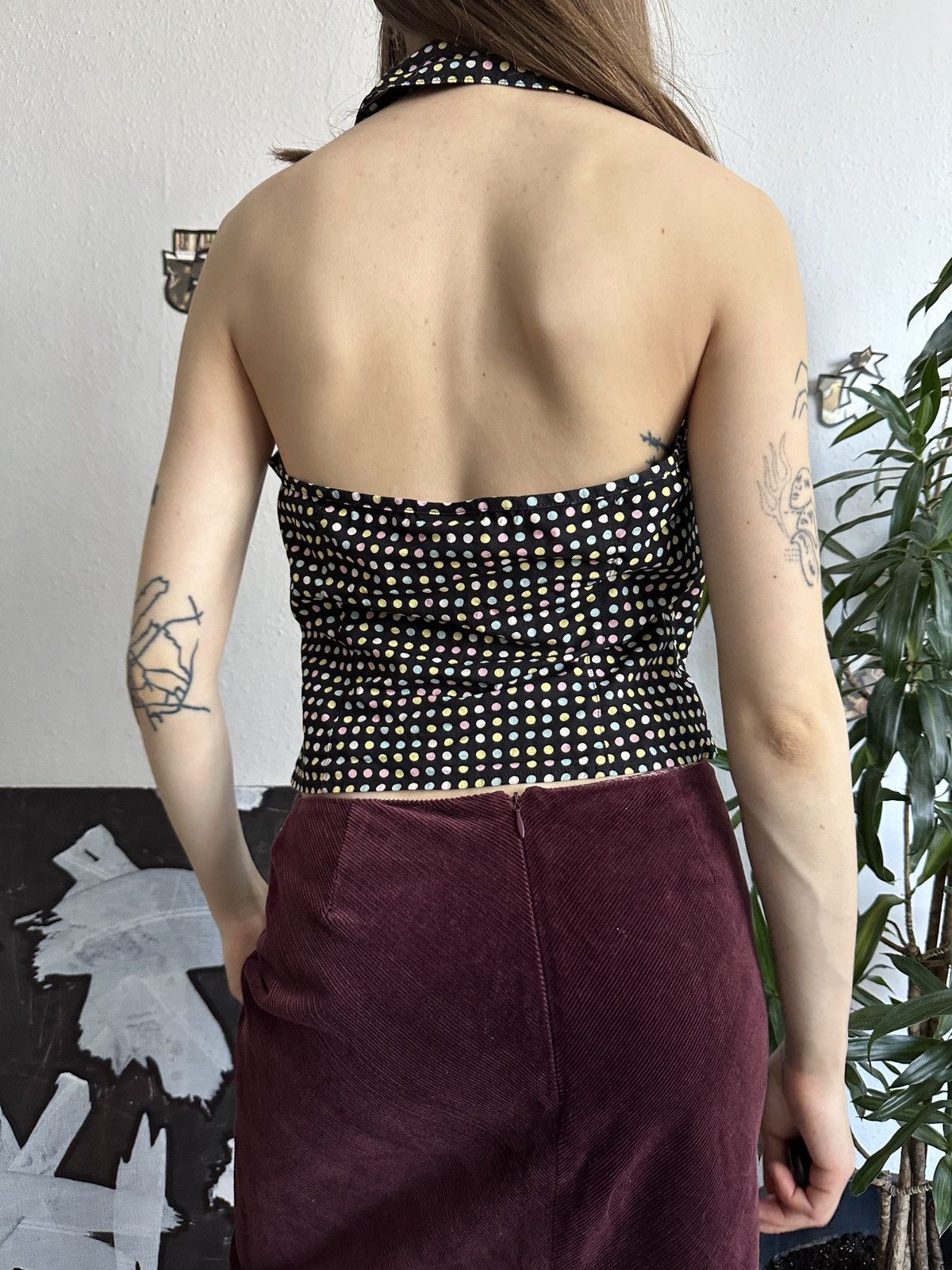 20471120 × Japanese Brand Sexy Halter Polka Dot Sleeveless V-neck Collared Top 00s Size M / US 6-8 / IT 42-44 - 4 Thumbnail