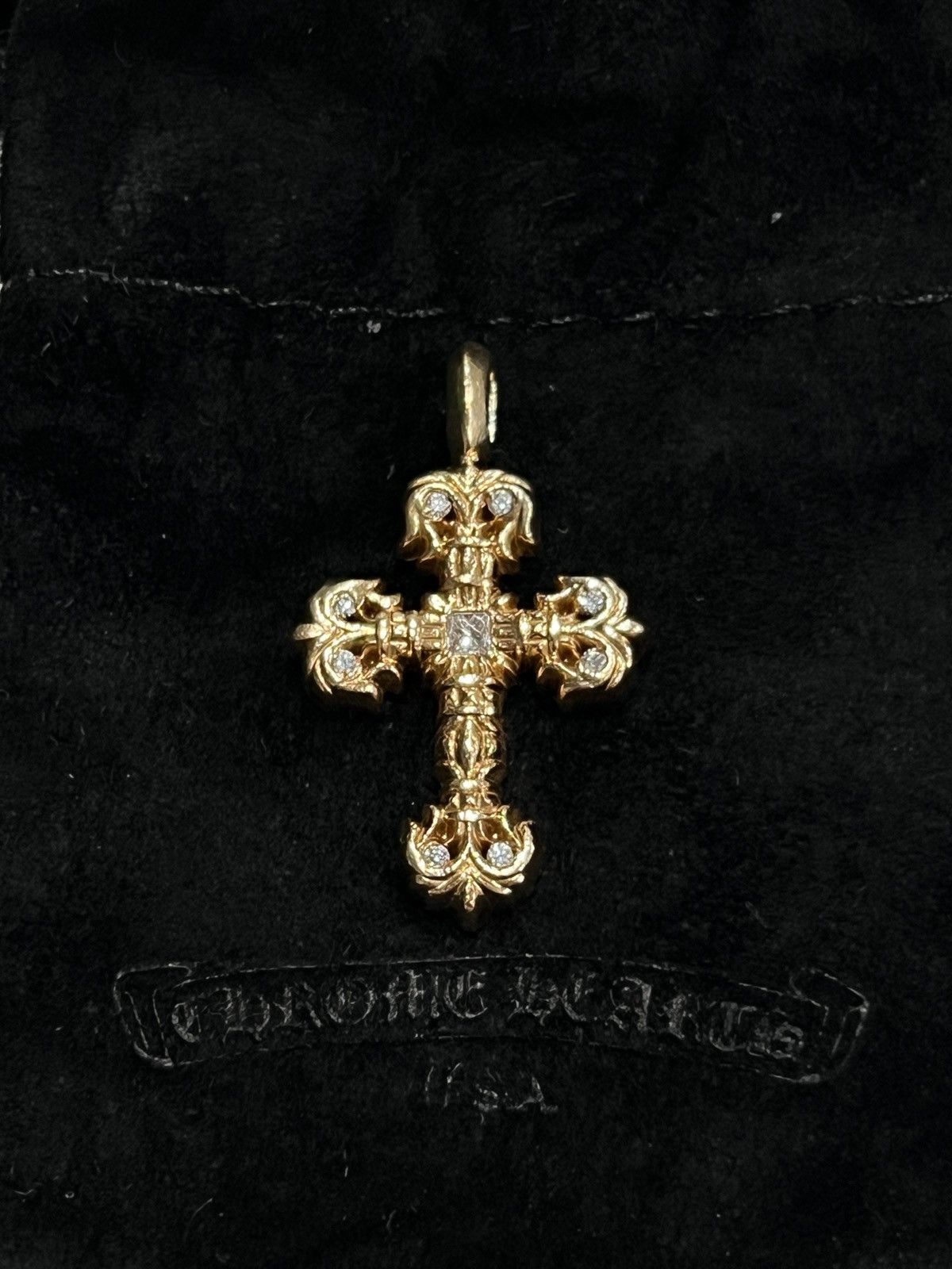 レア！両面ダイヤモンド！ CHROME HEARTS GOLD CROSS DIAMOND クロムハーツ 22K ゴールド クロスタグ シングル ダイヤモンド