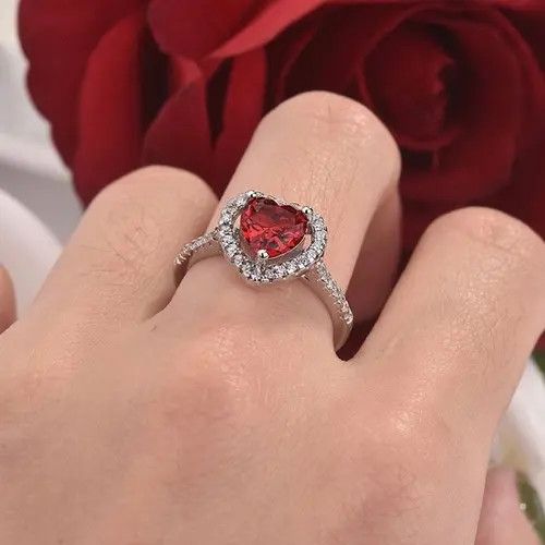 Other 925 Silver Plated Adjustable Birthstone Heart Ruby Ring Size ONE SIZE - 4 Thumbnail