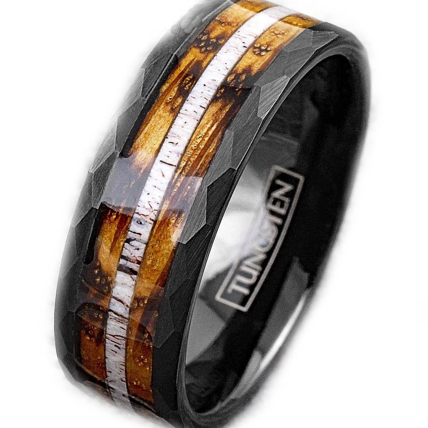 Other Tungsten Mens Ring Deer Antler & Wood Inlay Wedding Band Size ONE SIZE - 2 Thumbnail