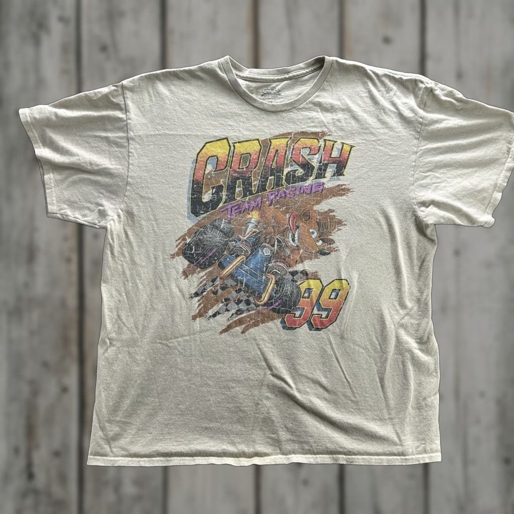VINTAGE Crash Team Racing Shirt Mens XL Beige Graphic Tee CTR 90s 1999 Short Sleeve Crewneck Video Games Mens