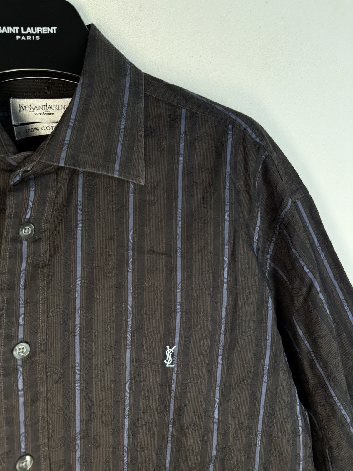 Yves Saint Laurent Paisley YSL Shirt Brown Button up Vintage Collar Dress y2k Size US L / EU 52-54 / 3 - 11 Thumbnail