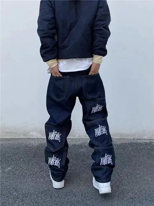 Japanese Brand × Jean Street Embroidered Lettering Multi-Pocket Hip Hop Jeans Size US 32 / EU 48 - 2 Thumbnail