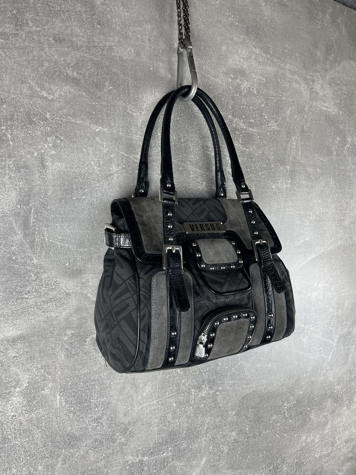 Versus Versace Versus Versace Studded Logo Jacquard Leather Trim Handbag Size ONE SIZE - 3 Thumbnail