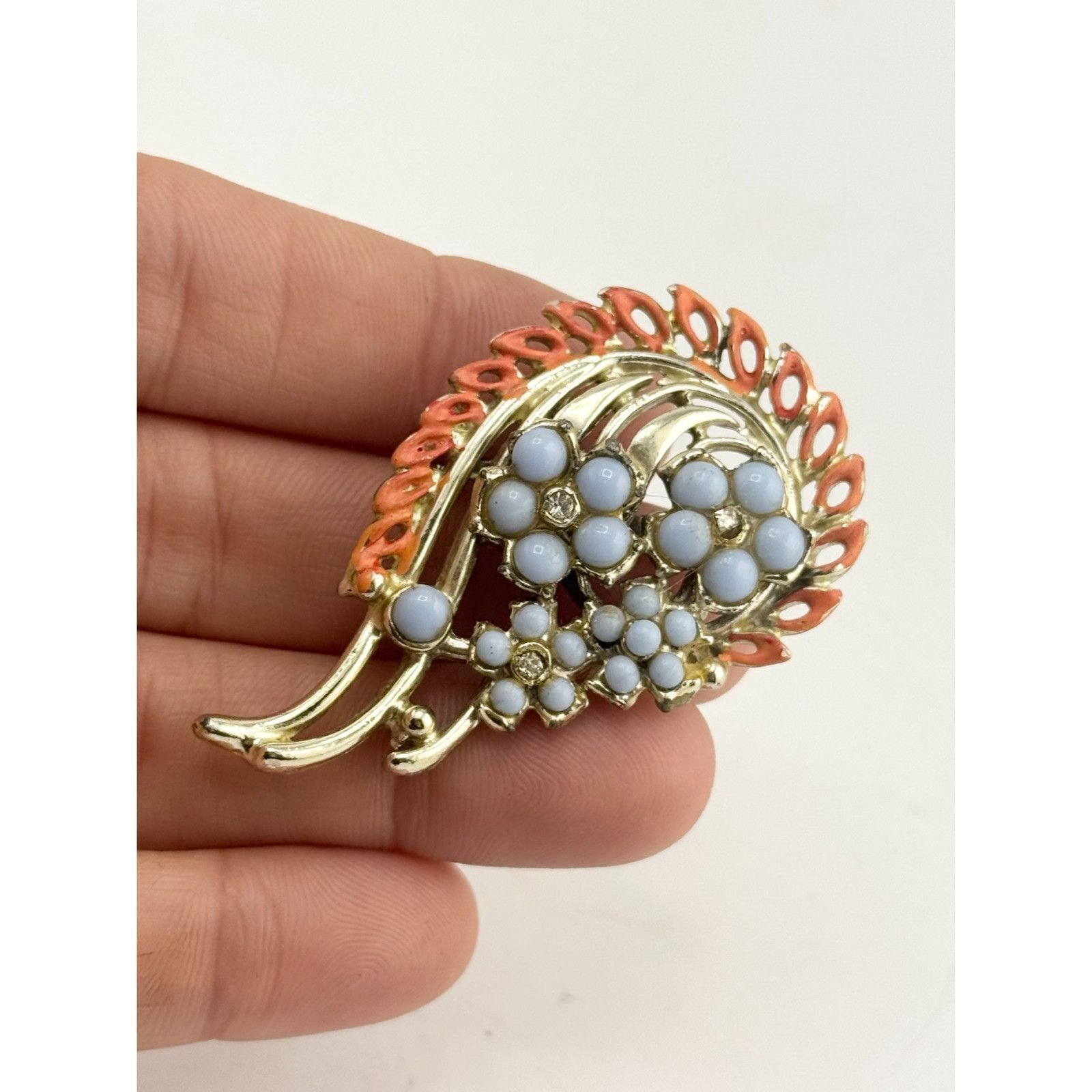 Vintage Vintage enamel rhinestone flower brooch pin Size ONE SIZE - 2 Thumbnail