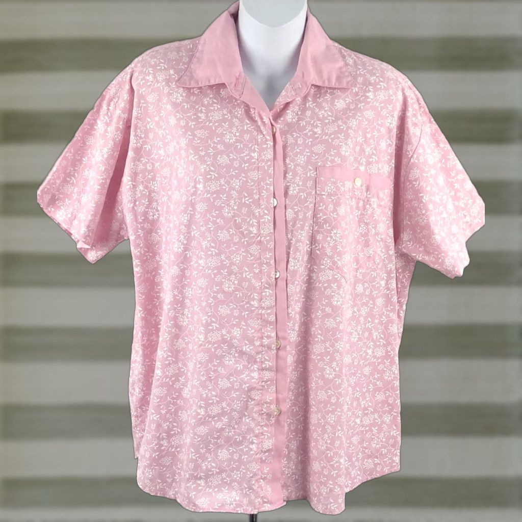 Lee VINTAGE Lauren Lee Button-Up Pink Floral Pocket Collar CottageCore Retro 8 Womens Shirt XS? Size M / US 6-8 / IT 42-44 - 1 Thumbnail