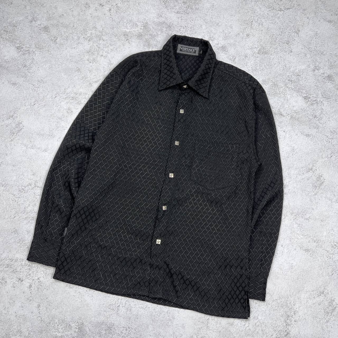 Versace Jeans Couture VINTAGE Versace Designer Long Sleeve Shirt Black Woven Print Size US L / EU 52-54 / 3 - 3 Thumbnail