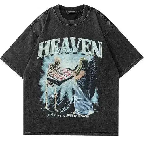 HEAVEN Print Graphic Streetwear Washed Tshirt