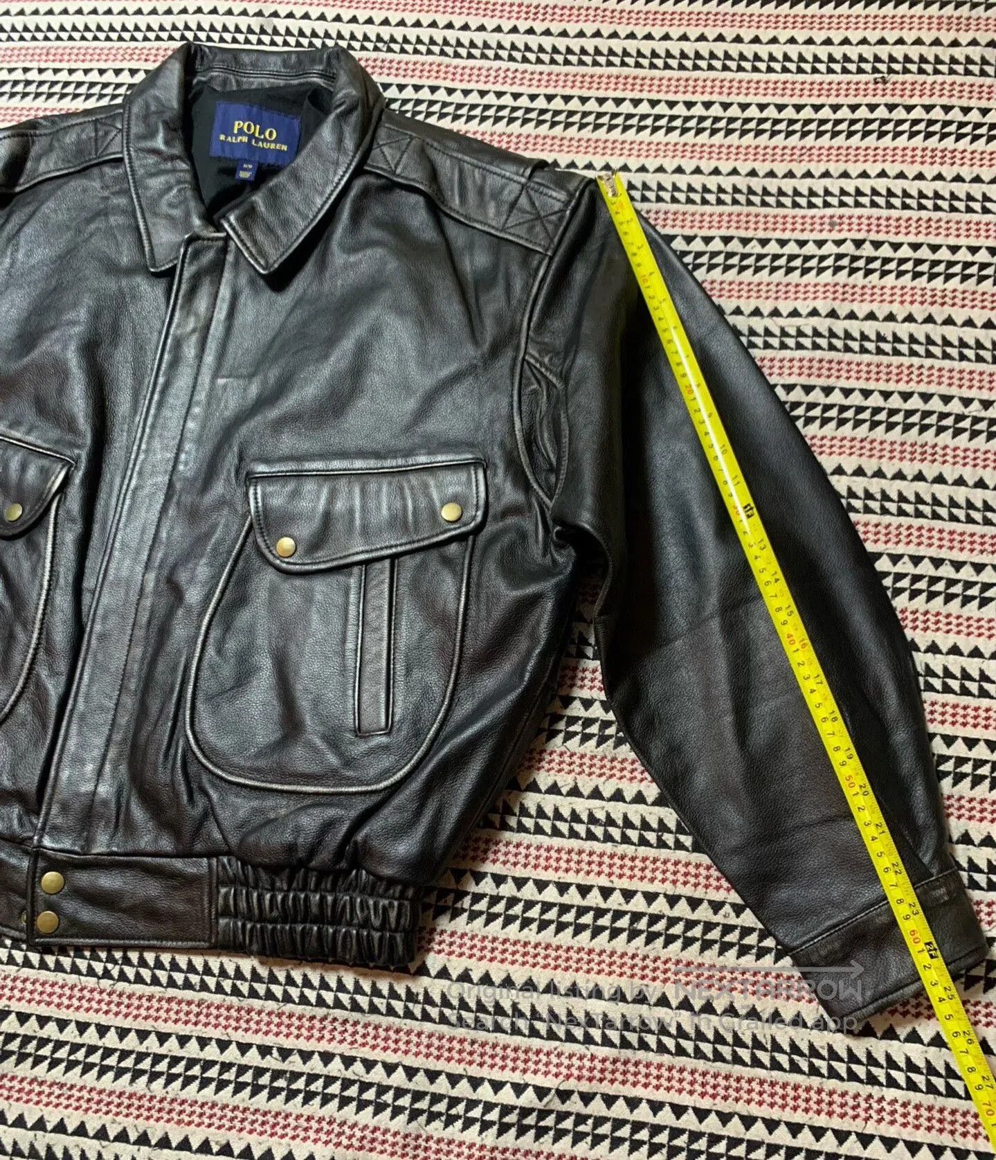 BEANPOLE black leather bomber jacket for men. Size US M / EU 48-50 / 2 - 7 Thumbnail