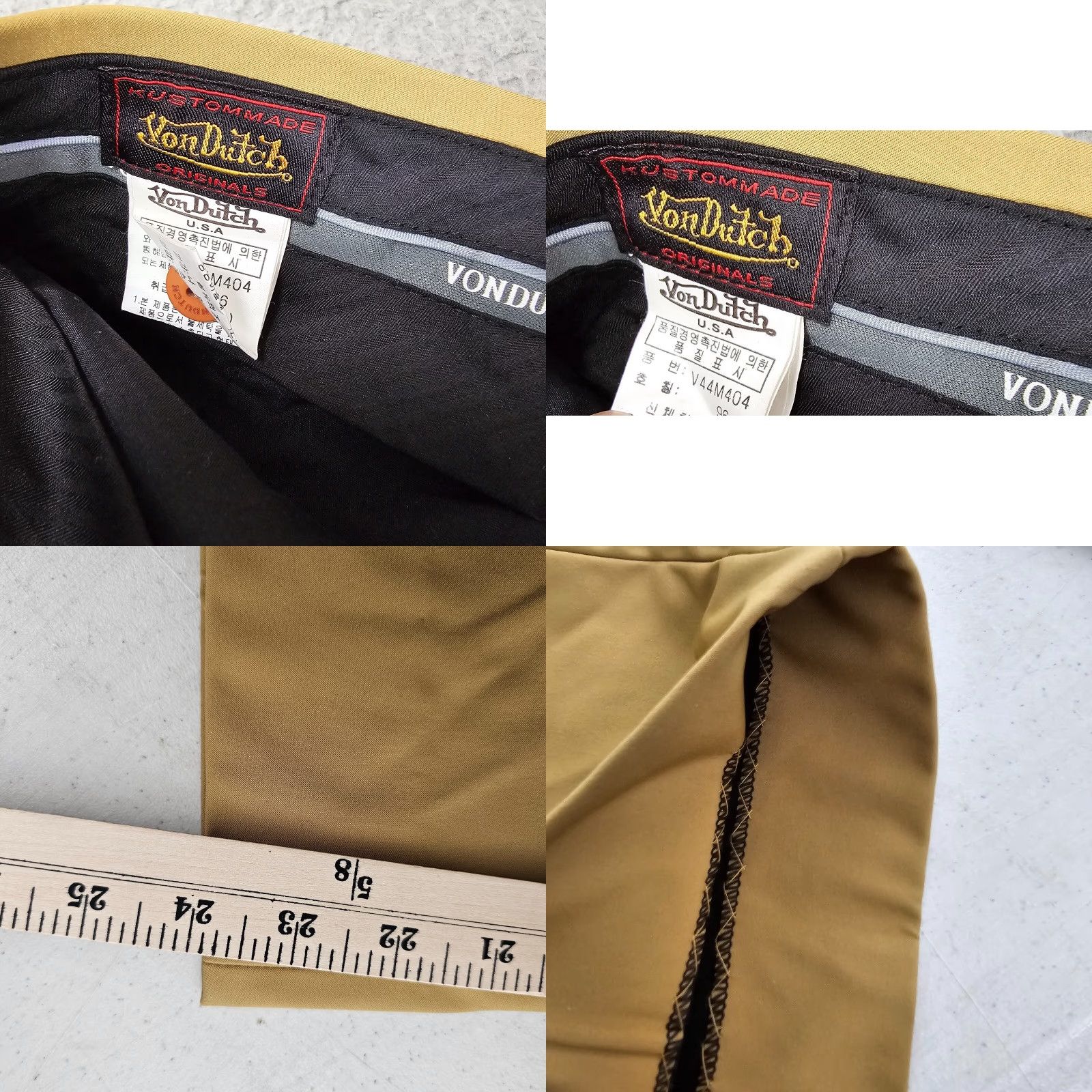 Von Dutch VINTAGE Von Dutch Pants Mens 36x24 Khaki Stretch Straight Pleated Chino Trousers Size US 36 / EU 52 - 8 Thumbnail