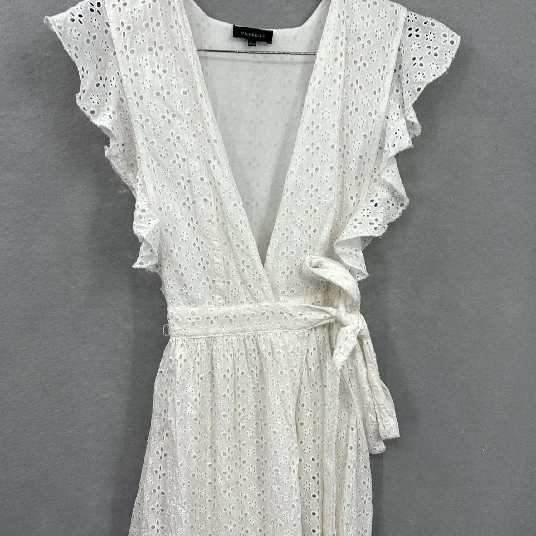 Vintage Majorelle Womens Maxi Dress Eyelet Lace Wrap V-Neck Ruffle Tie Bohemian 90s White Cotton Summer Adult Small Size XS / US 0-2 / IT 36-38 - 4 Thumbnail
