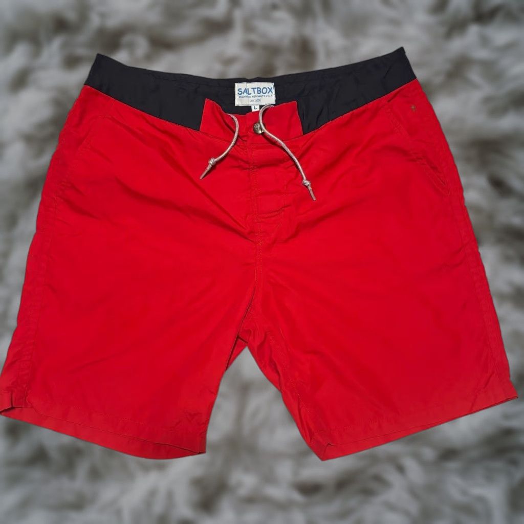 Vintage Saltbox Board Shorts Mens L Red Solid Beach Surf Trunks Beach Summers 90s? Size US 33 - 1 Thumbnail