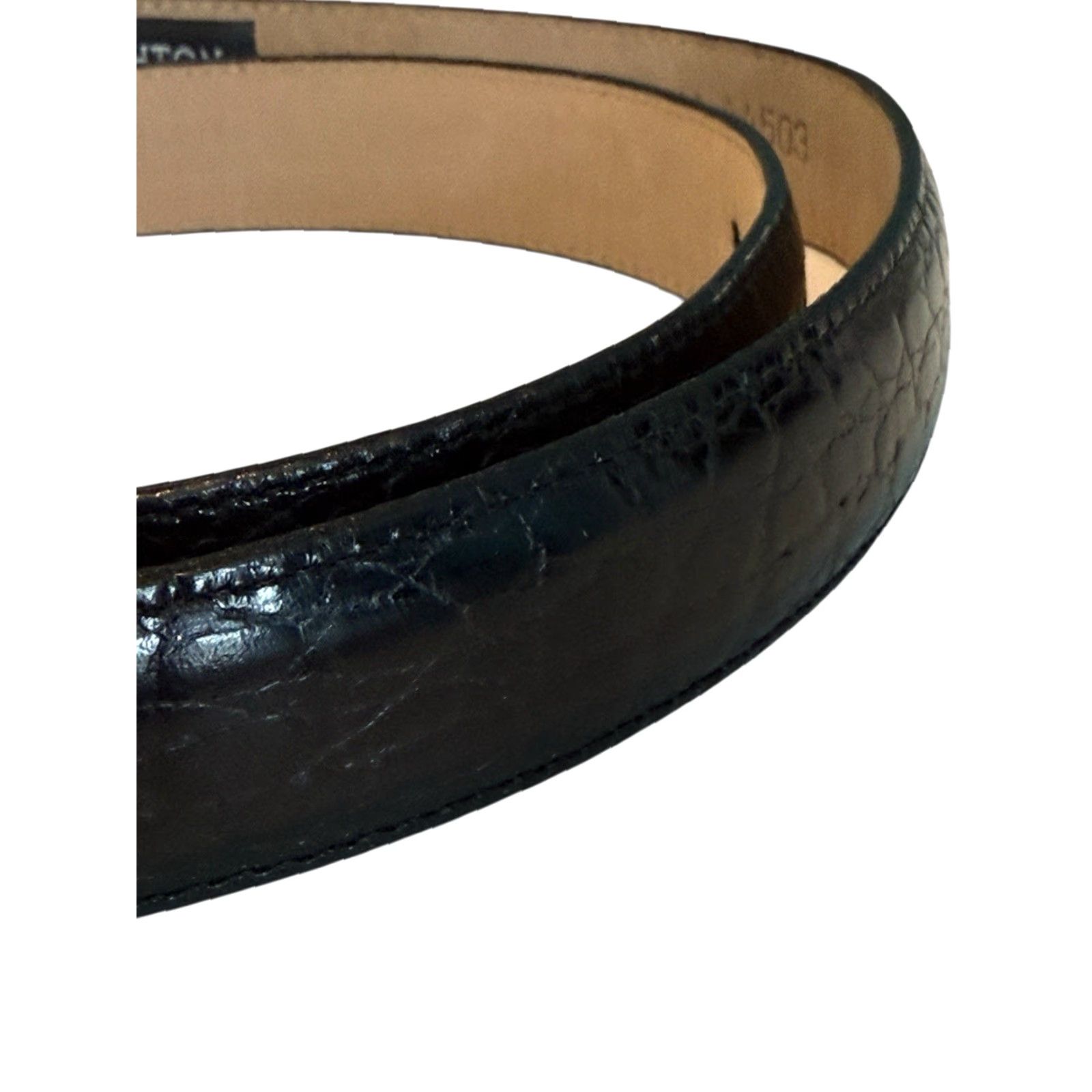 Brighton VINTAGE Brighton Belt Black Croc Embossed Leather 1” Wide Medium Read Womens Belt 1994 Cowboys Rodeo Western Style Buckle Adjustable Silver Hardware Size ONE SIZE - 3 Thumbnail
