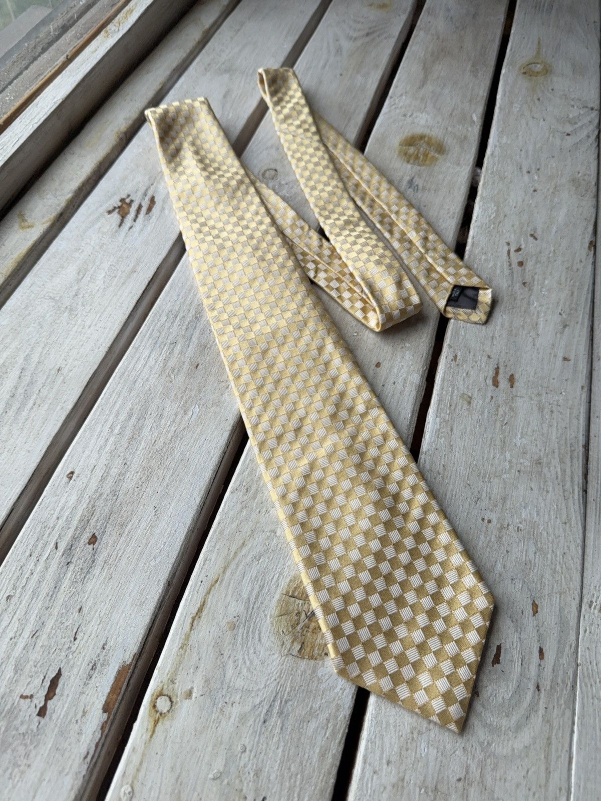 Karl Lagerfeld Vintage Lagerfeld Silk Tie Yellow Checkered Pattern Italy Size ONE SIZE - 1 Thumbnail