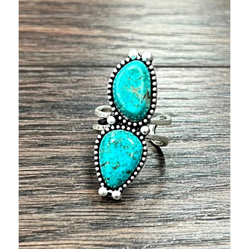 Other Boho Cowgirl Turquoise Adjustable Statement Cuff Ring with B Size ONE SIZE - 1 Thumbnail