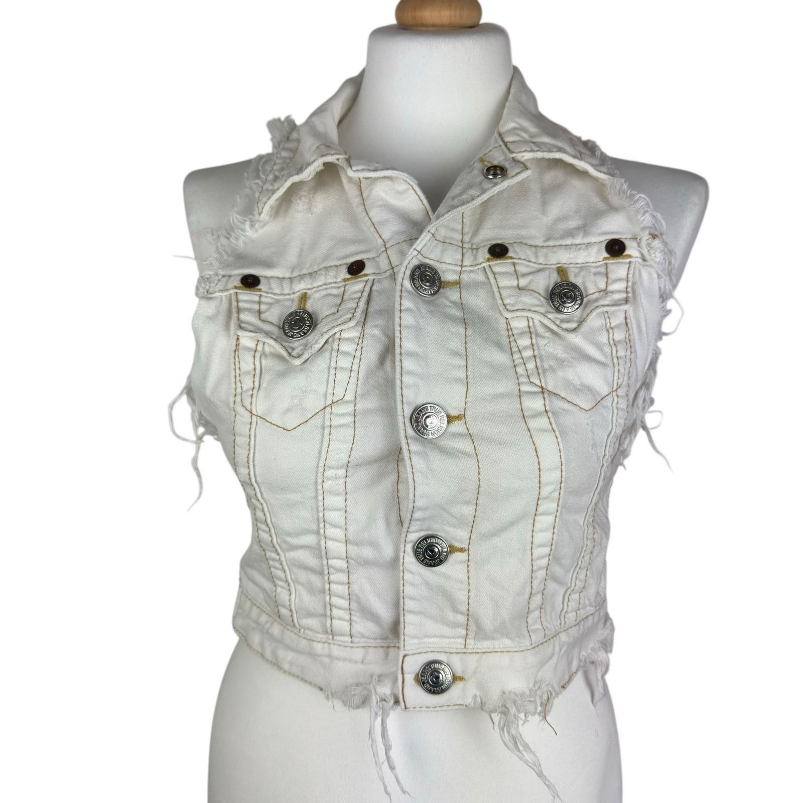 True Religion True Religion Leah Kylie Womens White Cotton Trucker Vest XS Size XS / US 0-2 / IT 36-38 - 2 Thumbnail
