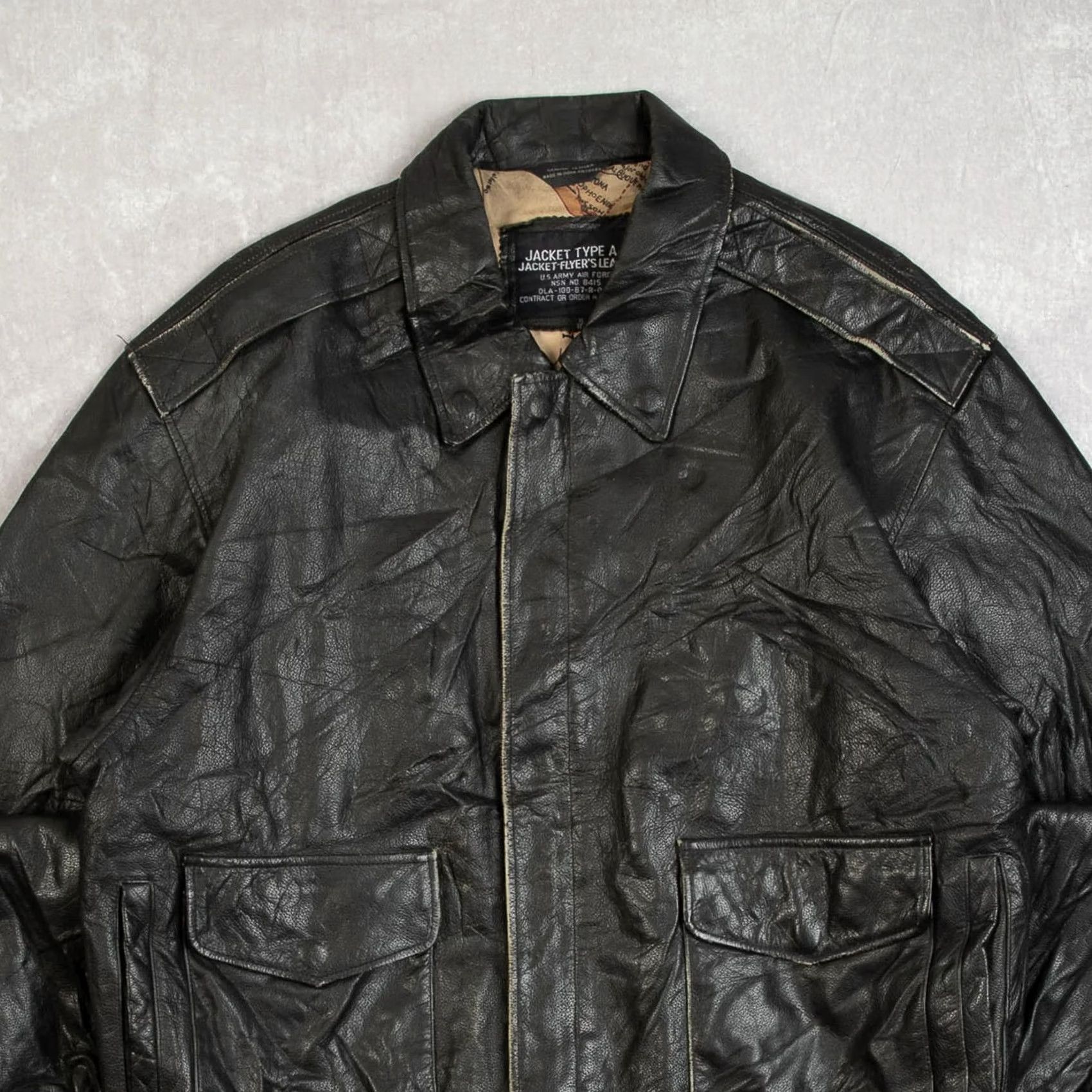 X-LARGE Vintage A-2 Leather Flight Jacket Men’s 1990s X-Large Black Bomber Jacket Size US XL / EU 56 / 4 - 3 Thumbnail