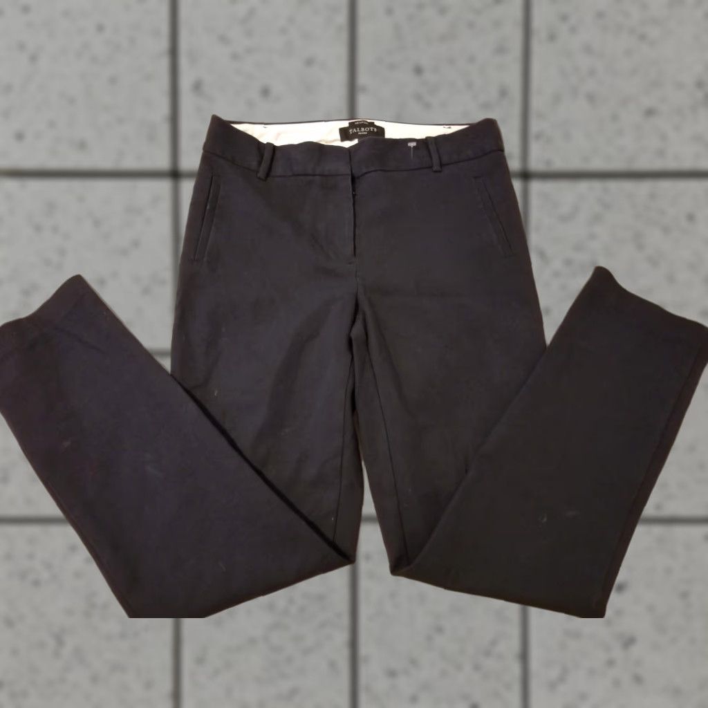 Talbots Womens Talbots Dress Pants 4P Petite Black Khaki Flat Front Straight Size 27" / US 4 / IT 40 - 1 Thumbnail