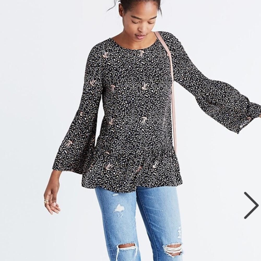 Madewell Madewell l Silk Fiesta Paisley Bell-Sleeve Top XS Size XS / US 0-2 / IT 36-38 - 1 Thumbnail