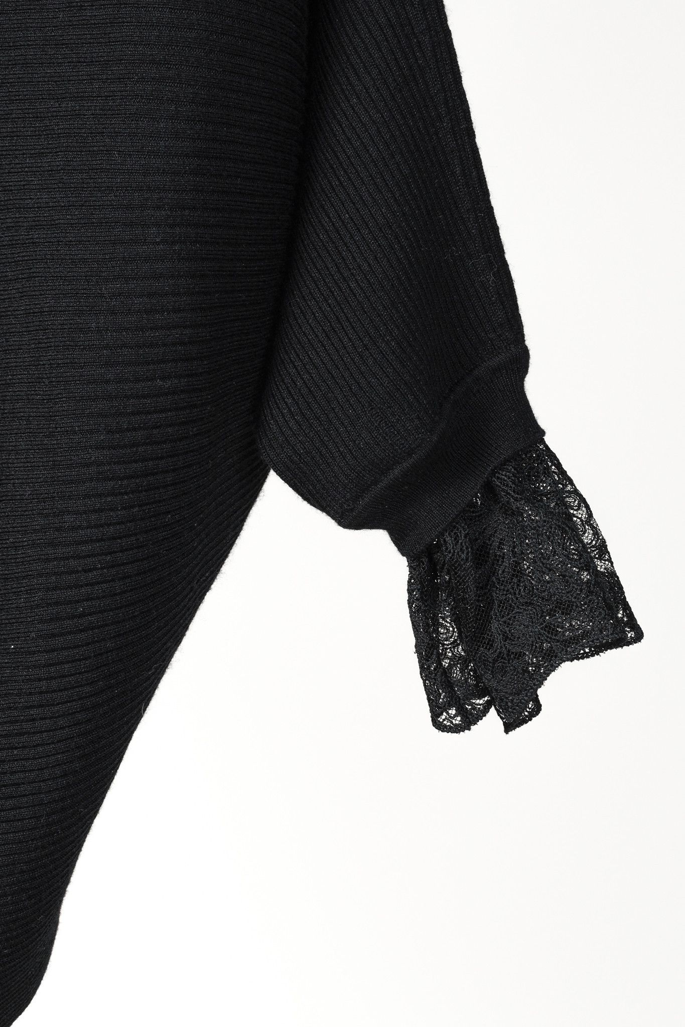 Chloe Chloe Black Ribbed Lace-Cuff 3/4-Dolman-Sleeve Sweater Size XS / US 0-2 / IT 36-38 - 6 Thumbnail