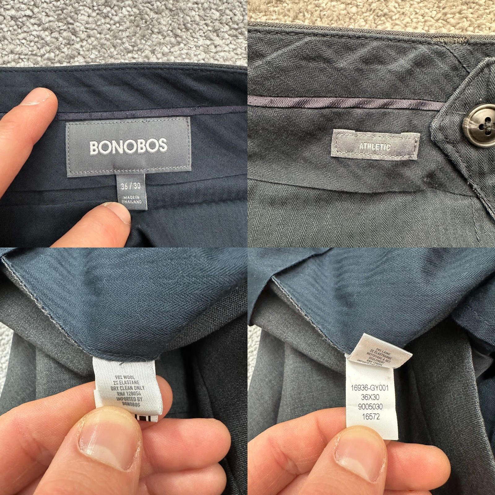 Bonobos Bonobos Dress Pants Men’s 36x29 Gray Athletic Straight Workwear Wool Spandex Mid Rise Slim Fit Warm Modern Casual/Formal Trousers Size 36R - 8 Thumbnail