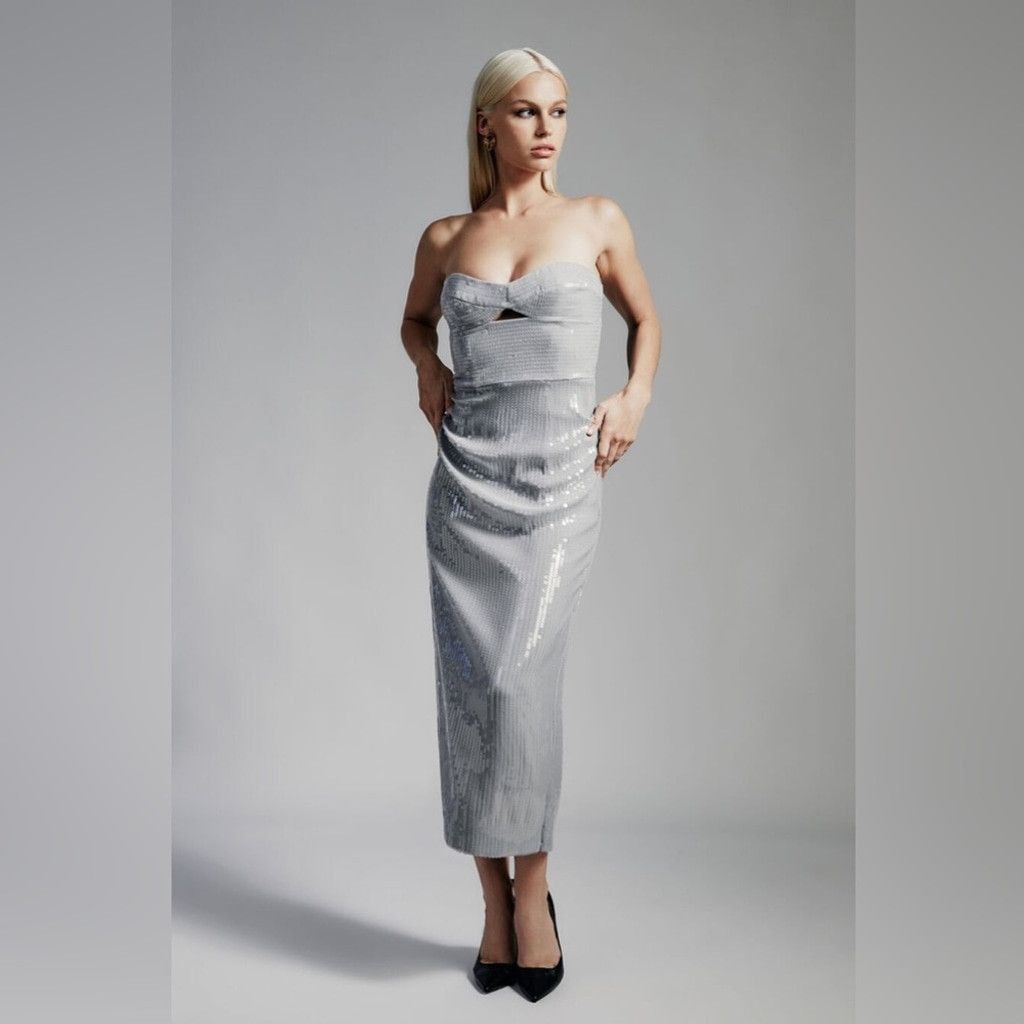 Bardo Bardot Shimmering Cutout Silver Strapless Dress Size XXL Size XXL / US 16-18 / IT 52-54 - 6 Thumbnail