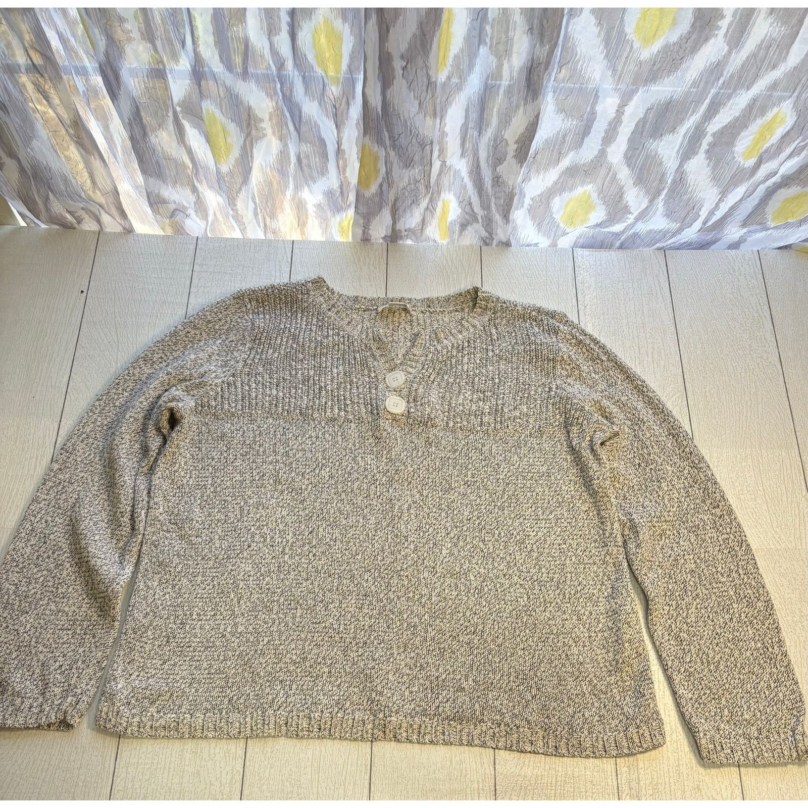 Other Christopher & Banks Gray Marled Henley Sweater XL Size XL / US 12-14 / IT 48-50 - 1 Thumbnail
