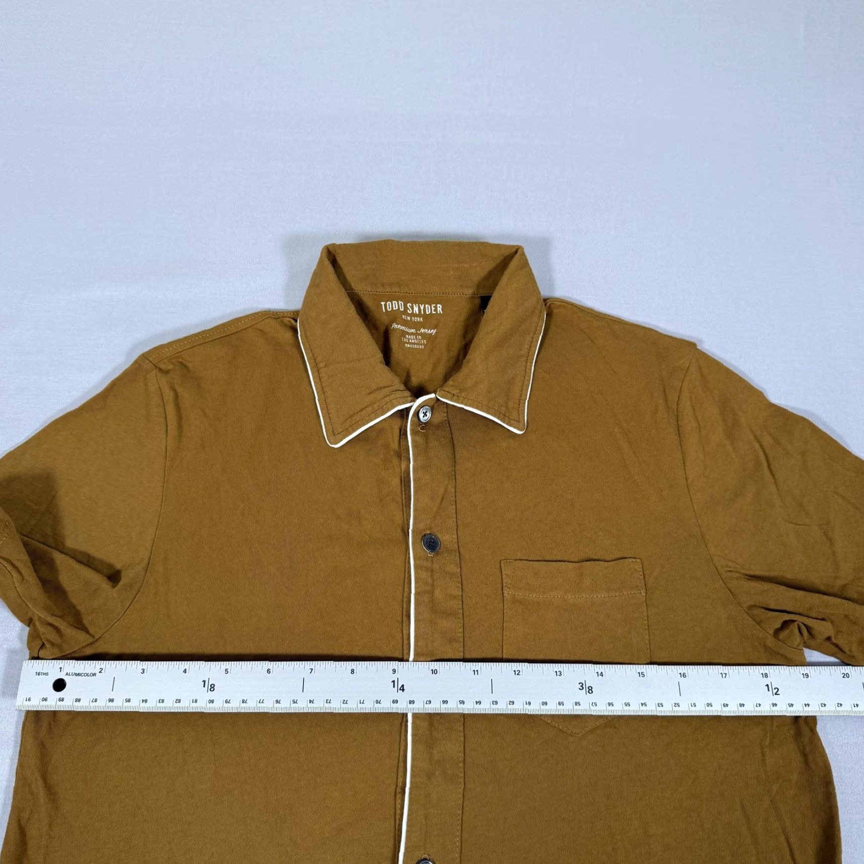 Todd Snyder Todd Snyder Shirt Mens Small Brown Button-Up Premium Jersey Cotton White Trim Short Sleeve Mens Size US S / EU 44-46 / 1 - 5 Thumbnail