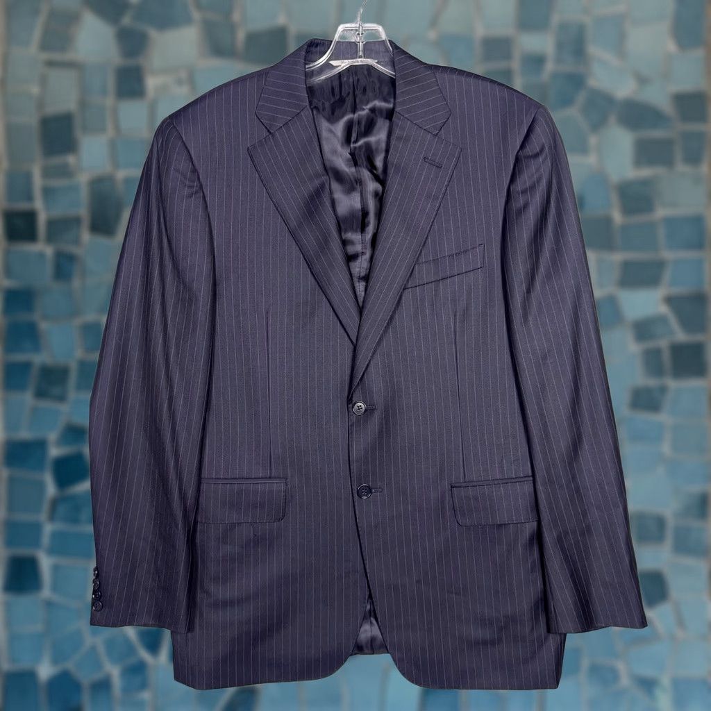 Canali Canali 1934 Blazer Men EU 50R Wool Striped 42" Chest Notch Lapel Double-Vented Two-Button Flat Front Regular Classic Cardigan not included Size 50R - 1 Thumbnail