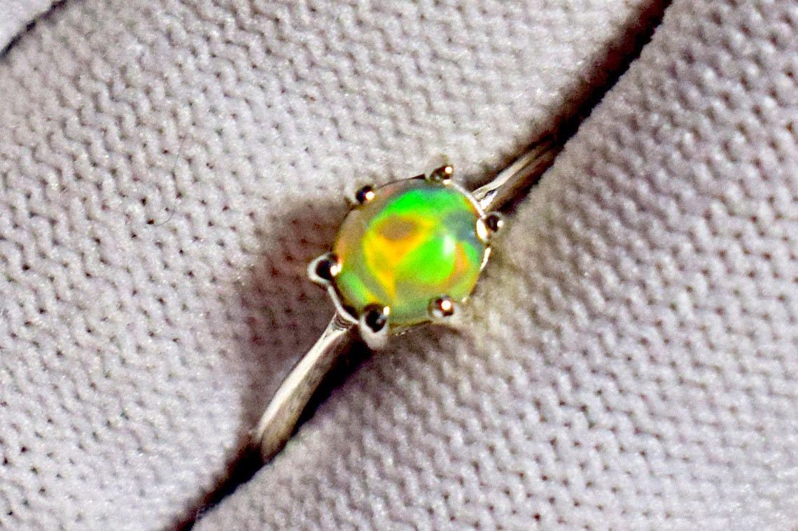 Handmade Ethiopian Opal Ring: Round Gemstone, 925 Sterling Silver Size ONE SIZE - 5 Thumbnail