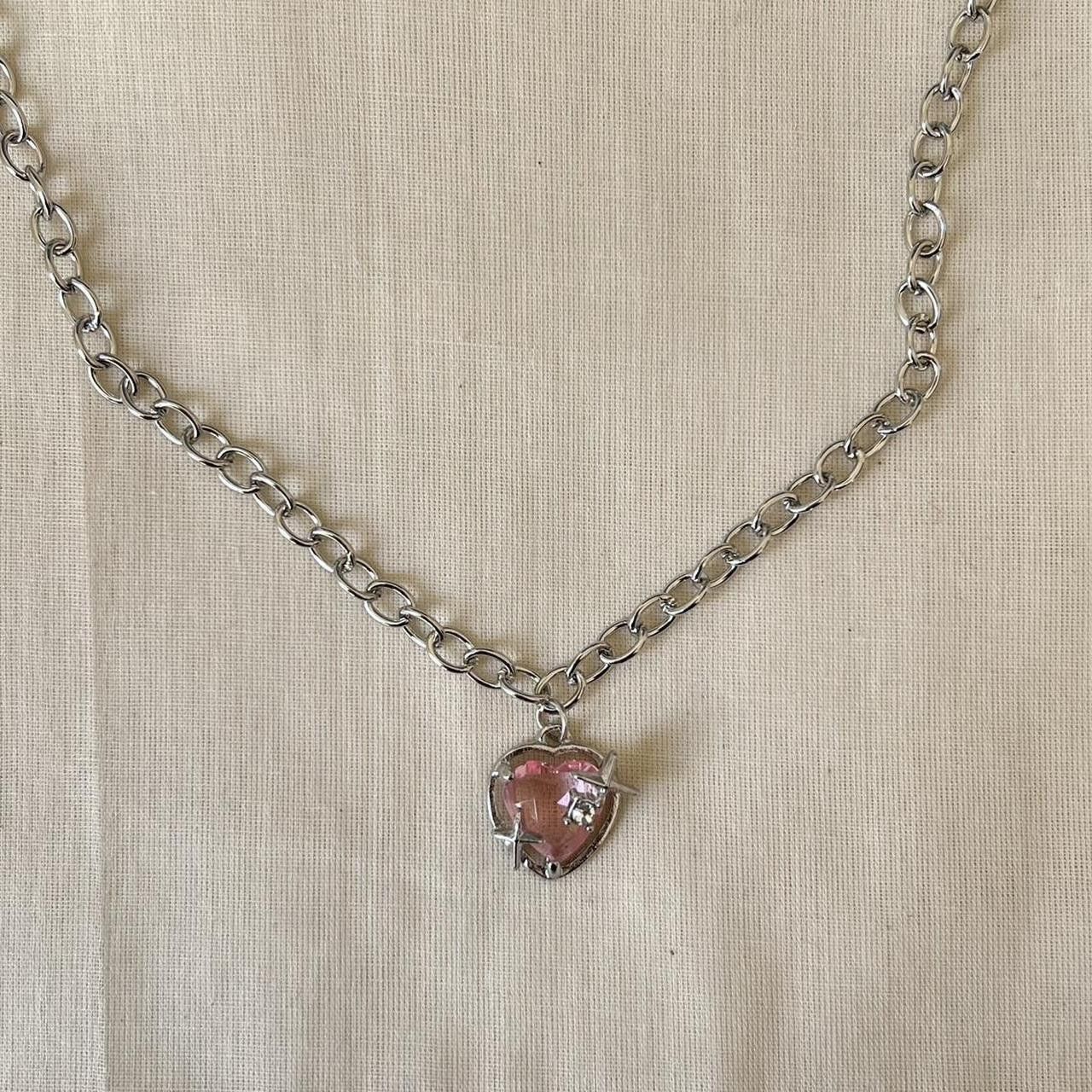 Jewelry y2k 2000s choker heart crystal star pendant silver necklace Size ONE SIZE - 4 Thumbnail