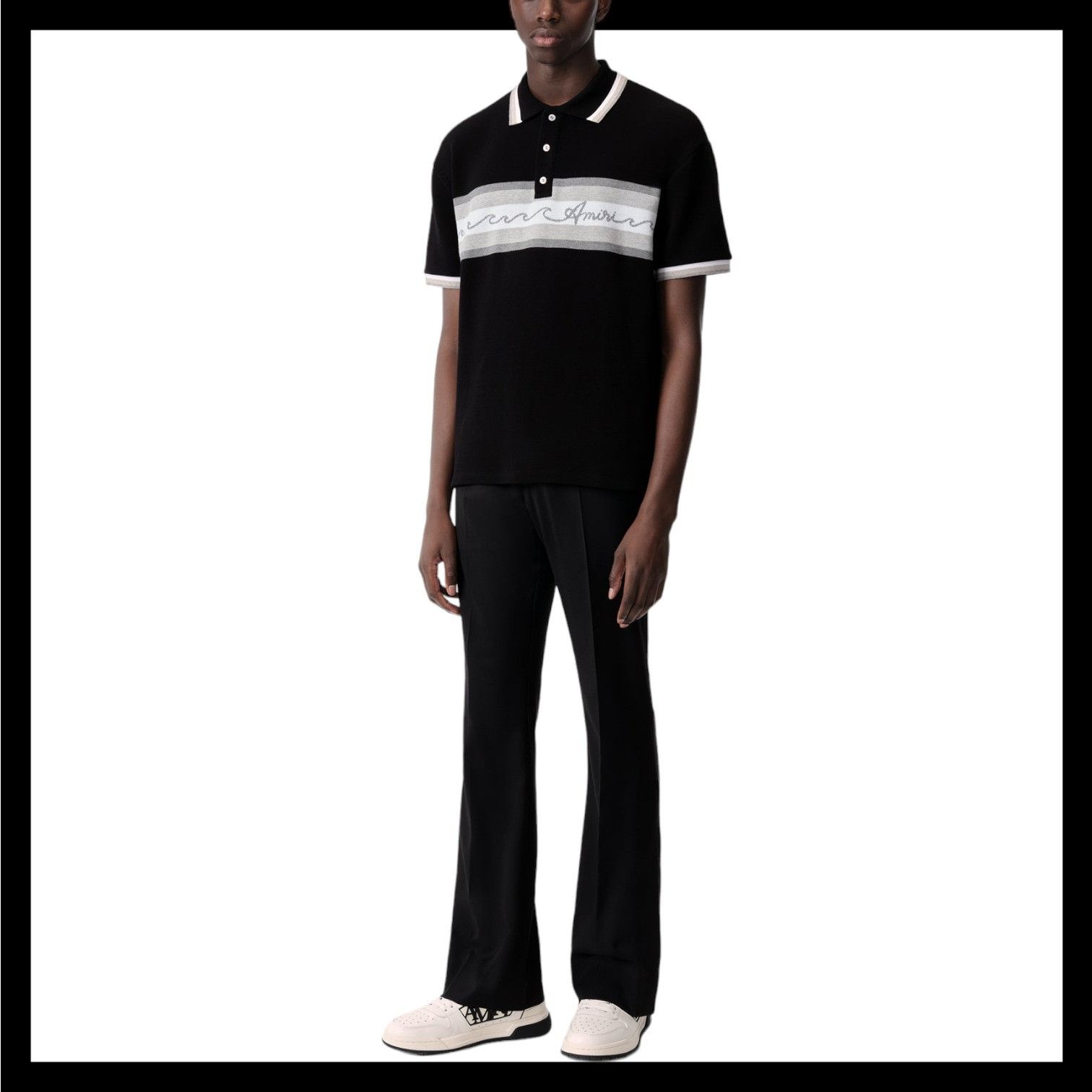 Amiri o1s1wg110825 Wave Baja Stripe Piqué Knit Polo Shirt Size US XL / EU 56 / 4 - 3 Thumbnail