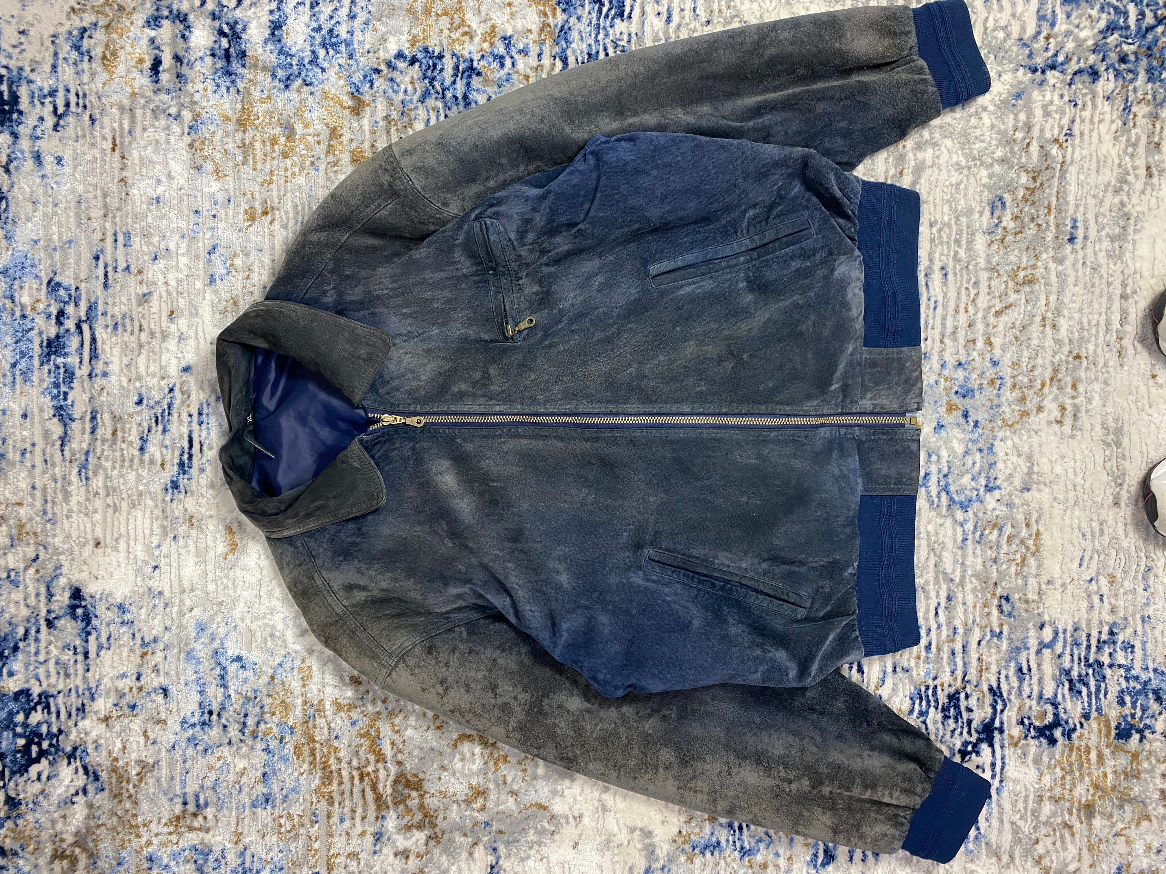 Pre-owned Vintage 90's  Made In Korea Suede Blue Bomber Jacket In Black Blue