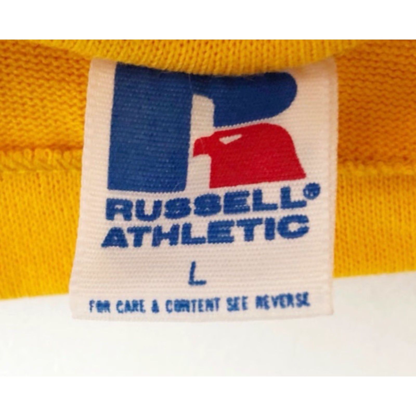 Russell Athletic VINTAGE Russell Athletic Football Shirt Mens Large 90s Deadstock NWOT USA Yellow 3/4 Sleeve V-Neck Cotton Blend 90s Mens Shirt Size US L / EU 52-54 / 3 - 2 Thumbnail