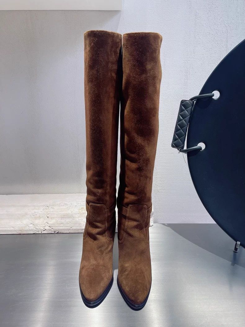 Yves Saint Laurent YSL Brown Suede Knee-High Boots - dmc Size US 7.5 / EU 40-41 - 1 Thumbnail