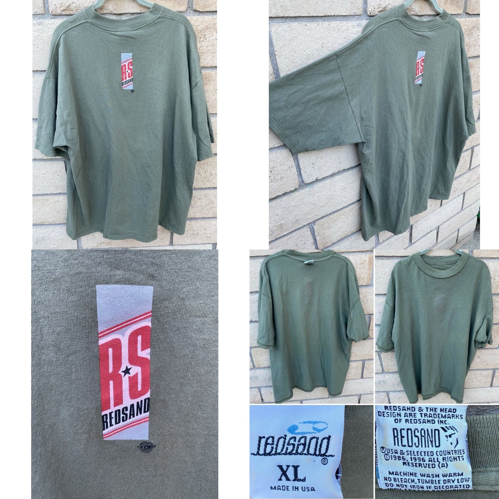 Vintage VINTAGE Redsand Made In USA T Shirt California Surf Skate Size XL Green 90s 1990s Graphic Print Front Back Mens Shortsleeve Size US XL / EU 56 / 4 - 8 Thumbnail