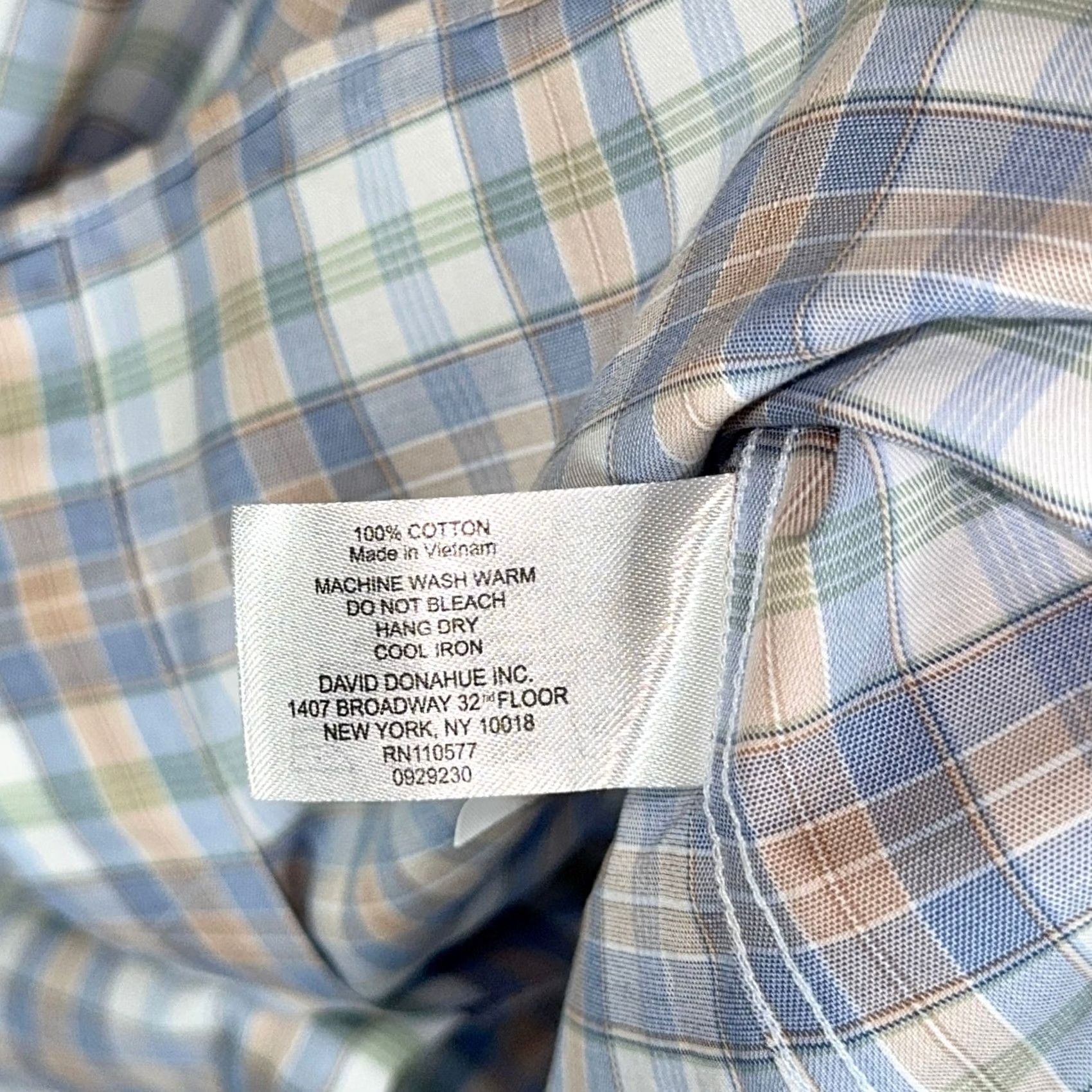 David Donahue David Donahue Sports Shirt Mens XXL Blue Tan Plaid Cotton Casual Button Up Size US XXL / EU 58 / 5 - 5 Thumbnail