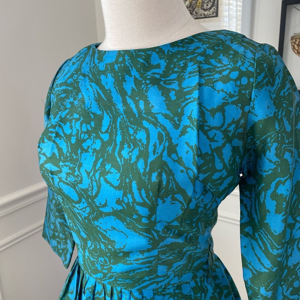 Vintage Vintage 60s Turquoise Green 3/4 Sleeve Fit and Flare Dress 4 S Size S / US 4 / IT 40 - 6 Thumbnail