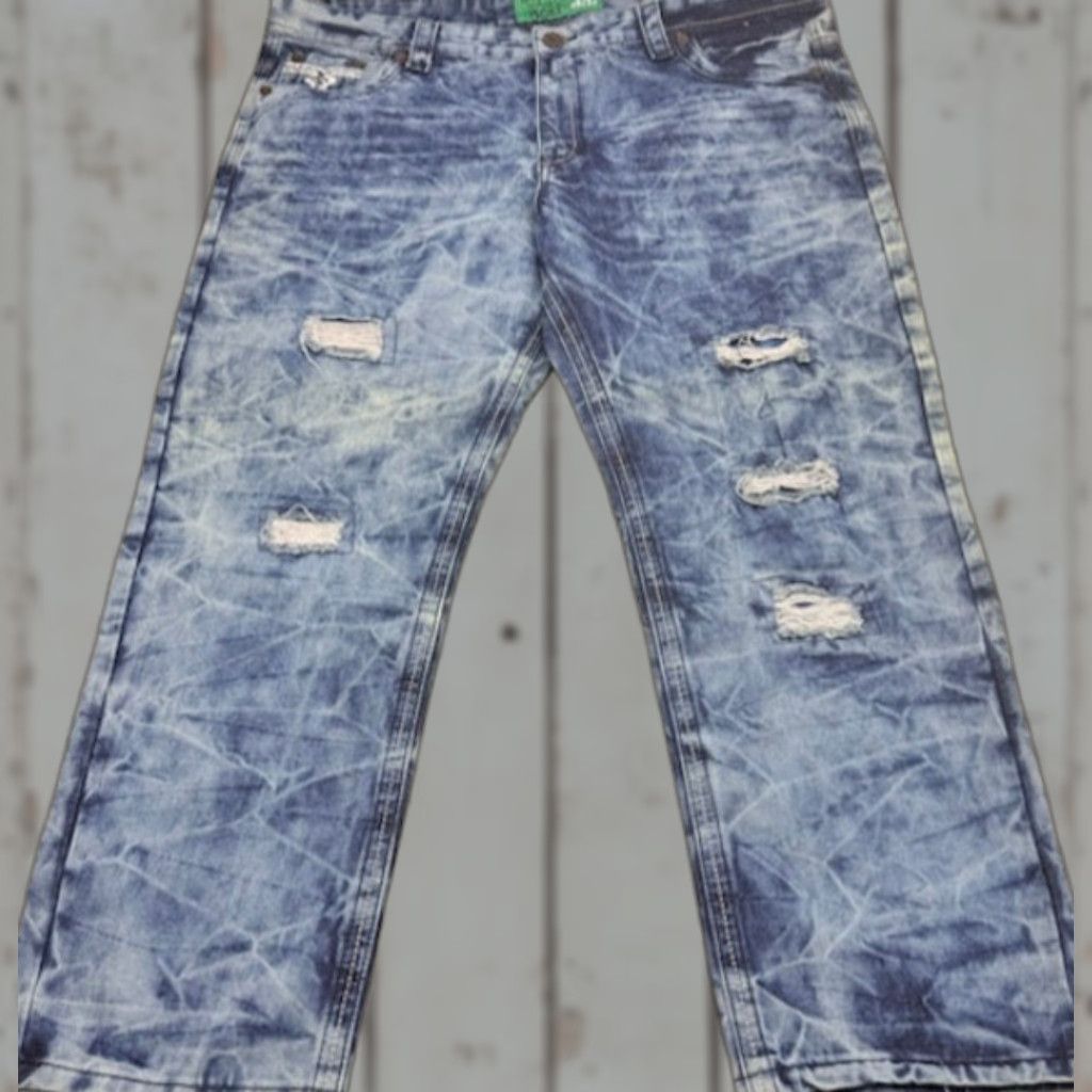 Denime VINTAGE Kaalu Euro Jeans Men’s 46x32 Blue Denim Acid Wash Straight Leg Distressed 6202 Size US 30 / EU 46 - 1 Thumbnail