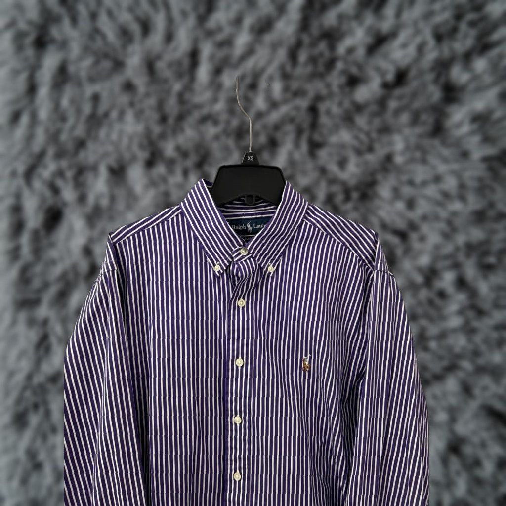 Ralph Lauren VINTAGE Ralph Lauren Shirt Mens L Purple White Striped Oxford Classic Button Down Size US L / EU 52-54 / 3 - 1 Thumbnail