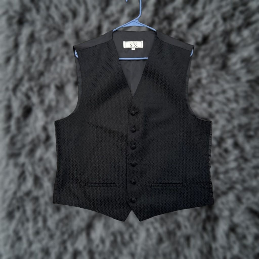 After Six After Six Vest Mens Medium Black Formal Tuxedo Wedding Adjustable Classic Suit Prom Size 40R - 1 Thumbnail