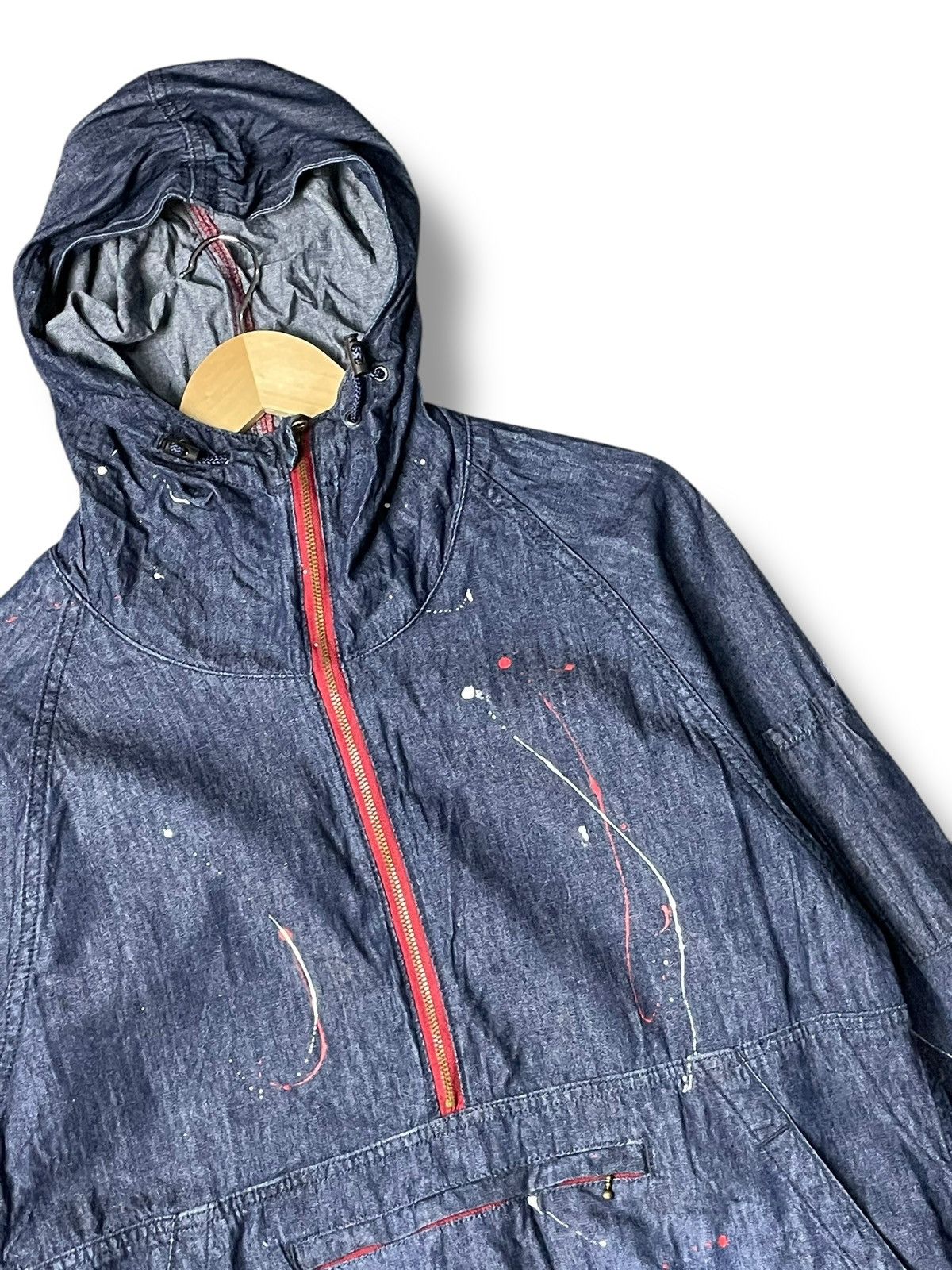 Japanese Brand × Vintage Blue B Brand Denim Painted Anorak Parka (70) Size US S / EU 44-46 / 1 - 2 Thumbnail