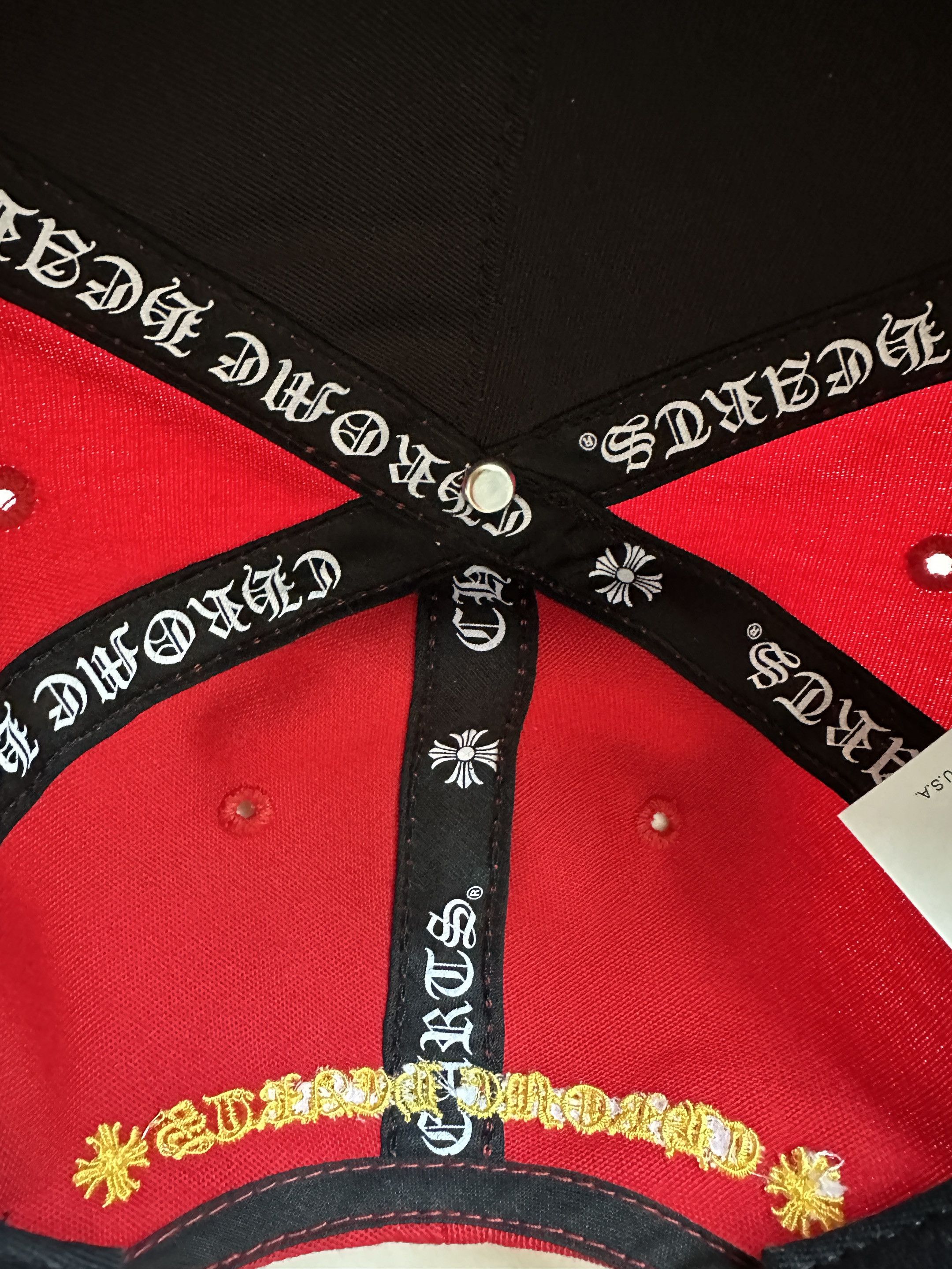 Chrome Hearts Chrome Hearts CH Embroidered 22K Gold Diamond Button Red Cap Size ONE SIZE - 9 Thumbnail
