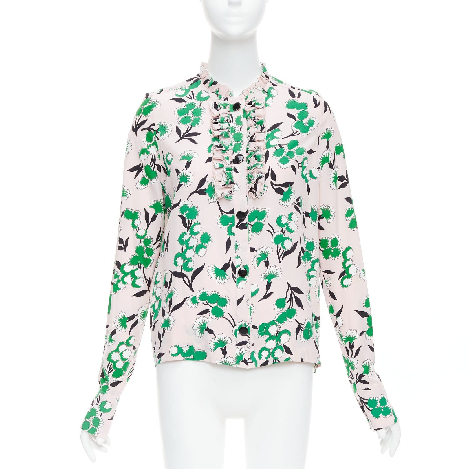 Marni MARNI 100% silk pink green floral print ruffle front blouse top IT40 S Size S / US 4 / IT 40 - 1 Thumbnail